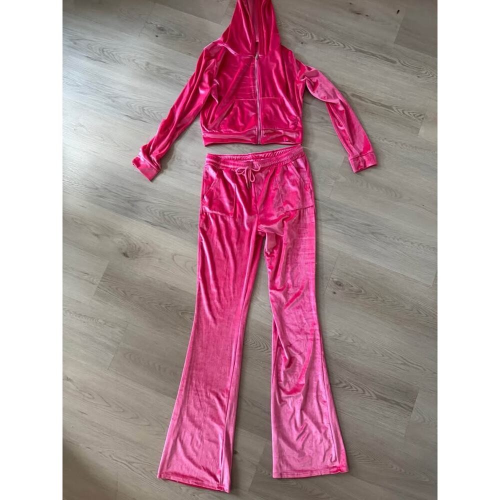 Women’s Large Pink Velour Tracksuit Mean Girls Cool Mom - Picture 2 of 5